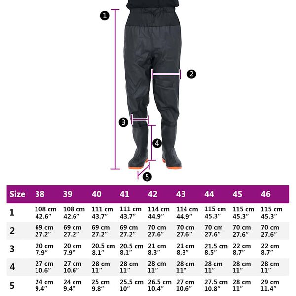vidaXL Waist Waders με μπότες Μαύρο μέγεθος 43