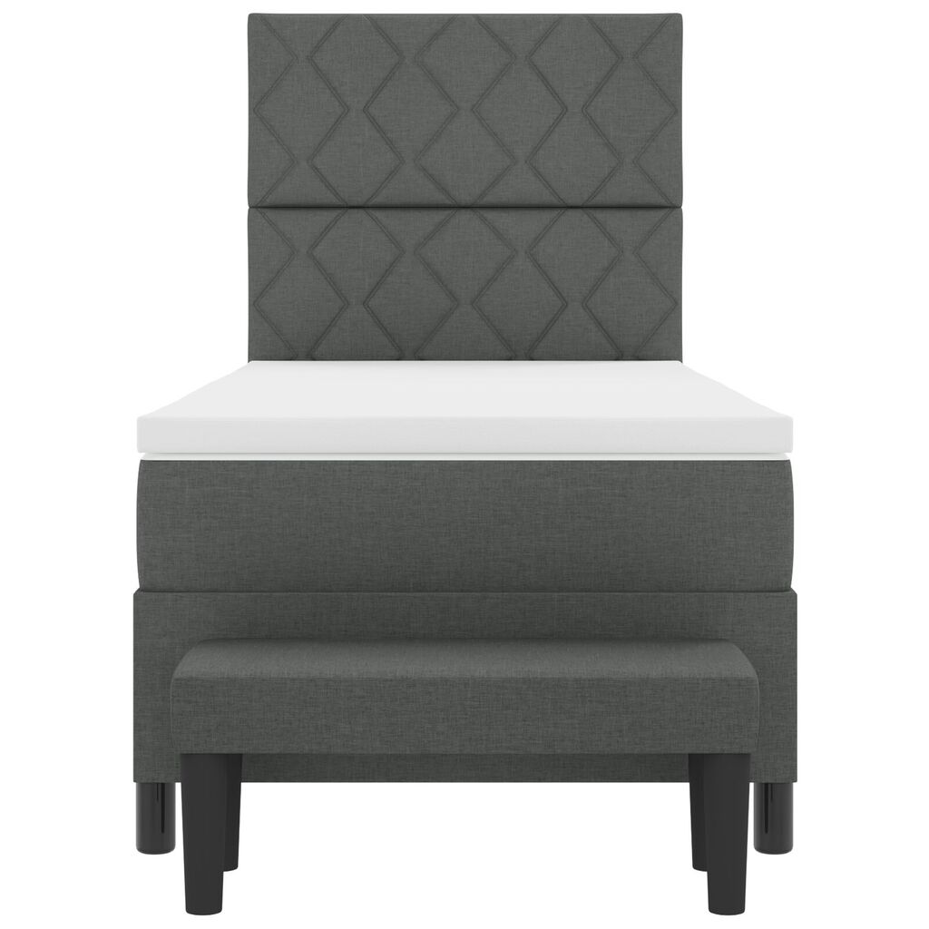 vidaXL Κρεβάτι Box Spring με Στρώμα & Πάγκο Σκούρο Γκρι 90x190 εκ Ύφασμα