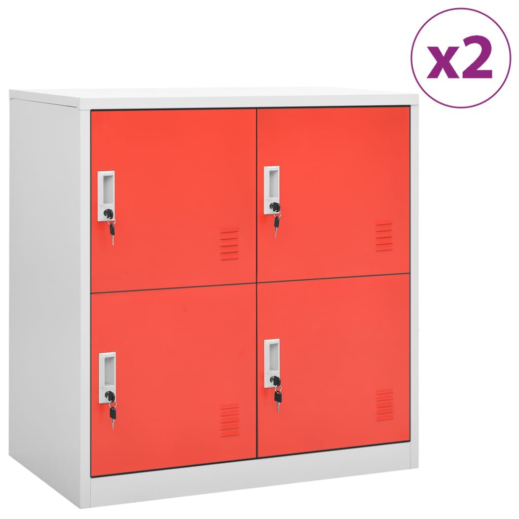 vidaXL Φοριαμοί 2 τεμ. Ανοιχτό Γκρι/Κόκκινο 90x45x92,5 εκ. Ατσάλινοι