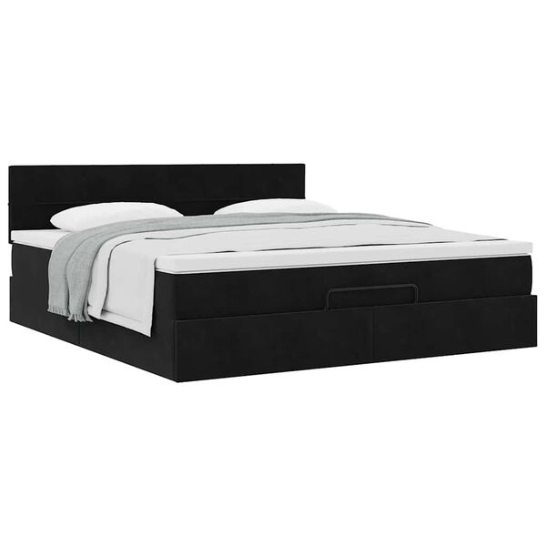 vidaXL Οθωμανικό κρεβάτι με στρώμα Μαύρο 180x200cm Velvet