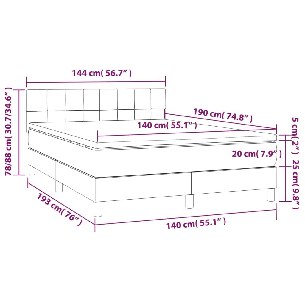 vidaXL Κρεβάτι Boxspring με Στρώμα Σκούρο Γκρι 140x190 εκ. Υφασμάτινο