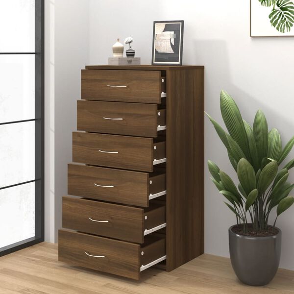 vidaXL Ντουλάπι με 6 Συρτάρια Καφέ Δρυς 50x34x96 εκ Επεξεργασμένο Ξύλο