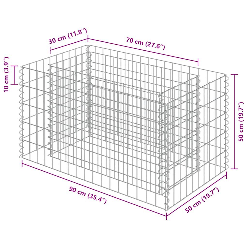 vidaXL Συρματοκιβώτιο-Γλάστρα Υπερυψωμένη 90x50x50 εκ. Γαλβ. Χάλυβας