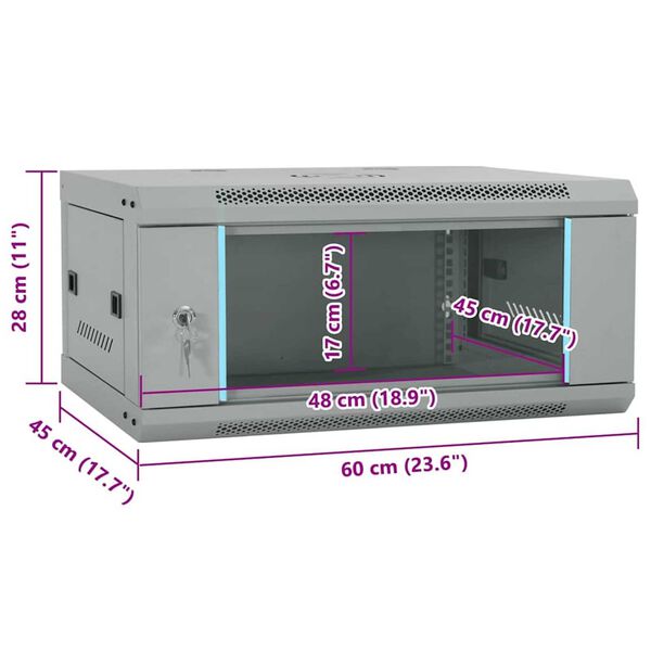 vidaXL Ντουλάπα δικτύου με αποθήκευση Γκρι 60 x 45 x 28 εκ Ατσάλι