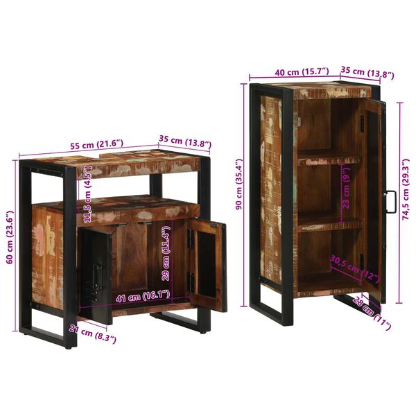vidaXL Σετ Επίπλων Μπάνιου 2 pcs Πολύχρωμο Στερεό ανακτημένο ξύλο