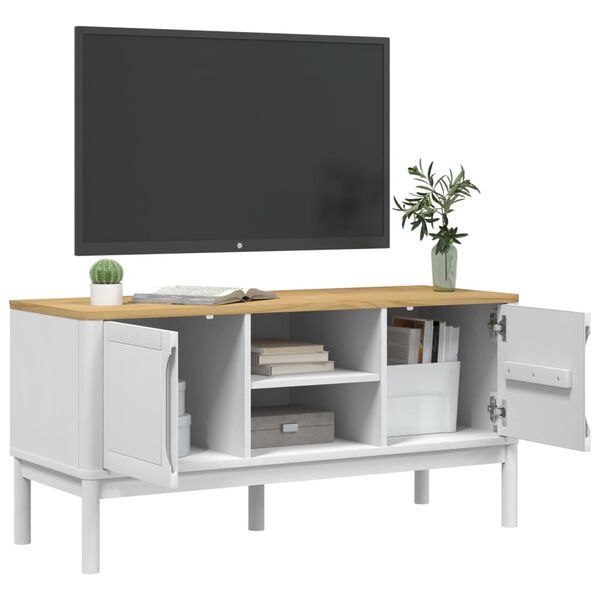 vidaXL Έπιπλο Τηλεόρασης FLORO Λευκό 114x43x55εκ από Μασίφ Ξύλο Πεύκου