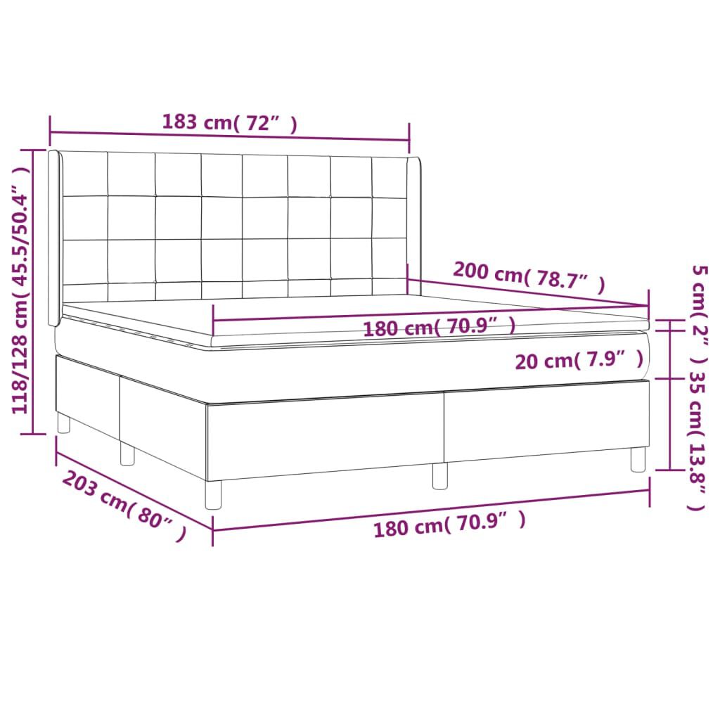 vidaXL Κρεβάτι Boxspring με Στρώμα Σκούρο Μπλε 180x200 εκ. Βελούδινο