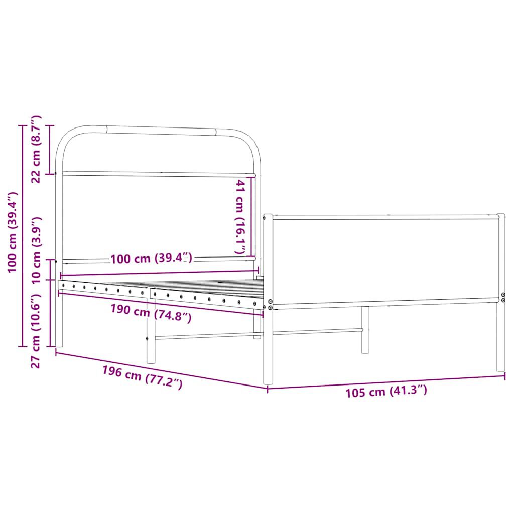 vidaXL Πλαίσιο Κρεβατιού Χωρ. Στρώμα Sonoma Δρυς 100x190 εκ Επ. Ξύλο