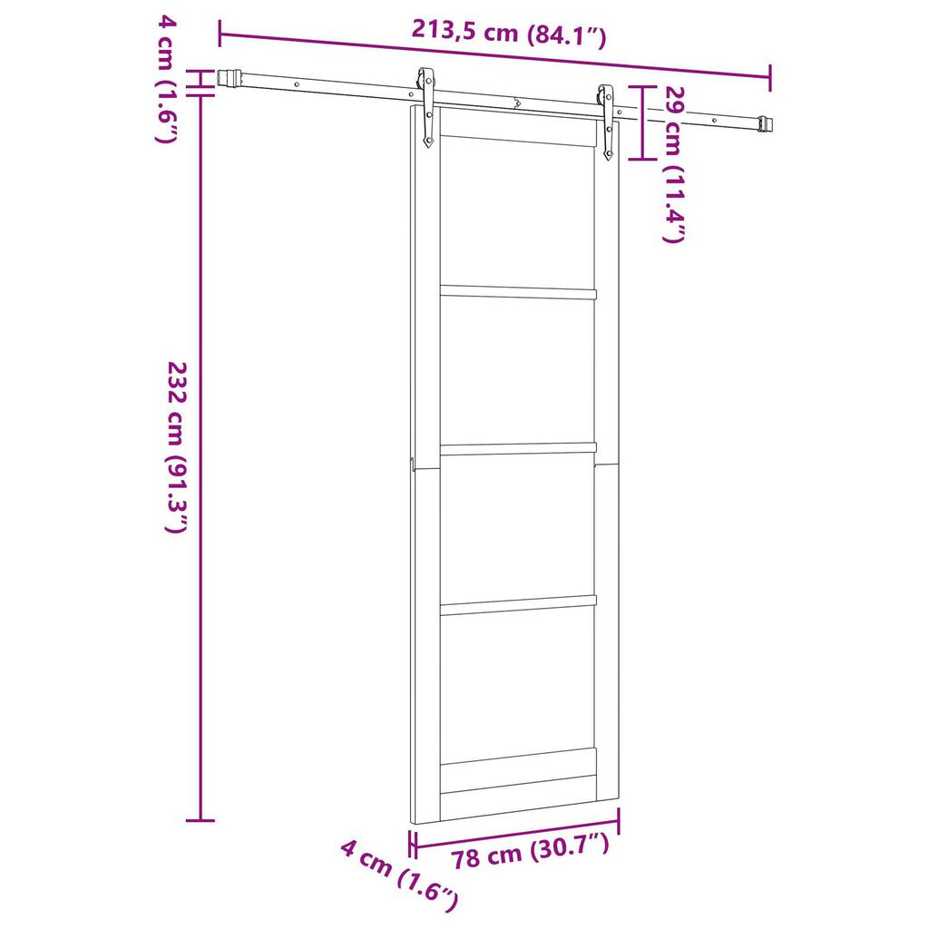 vidaXL Συρόμενη Πόρτα ORKDAL Καφέ 78 x 232 cm Μασίφ ξύλο πεύκου