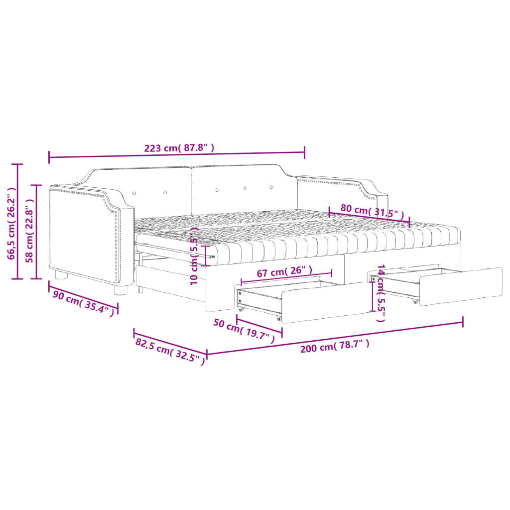 vidaXL Καναπές Κρεβάτι Συρόμενος Taupe 80x200 εκ. Υφασμάτινος Συρτάρια