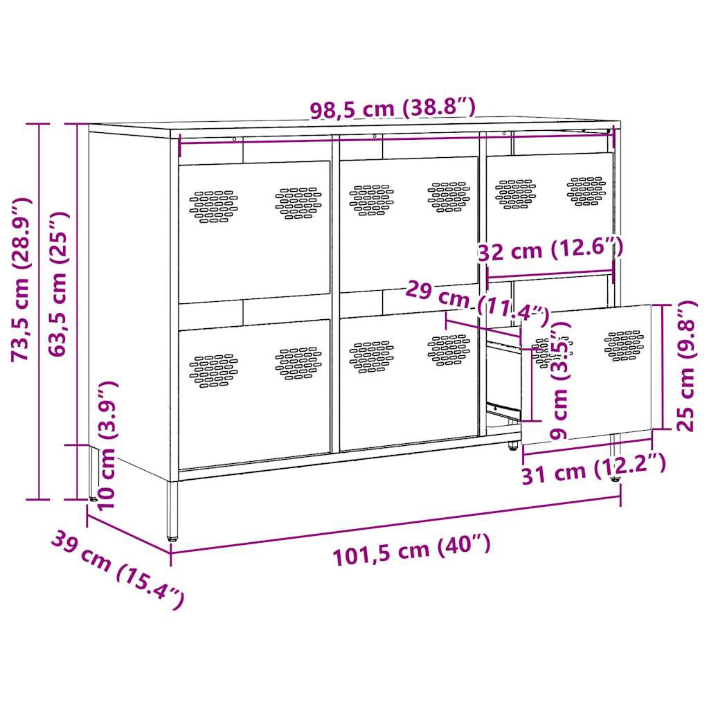 vidaXL Σκευοθήκη Λευκό 101,5x39x73,5 cm Ατσάλι ψυχρής έλασης