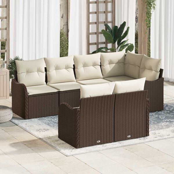 vidaXL Σετ Καναπέ Κήπου με μαξιλάρι 7 pcs Καφέ Πολυ ράταν