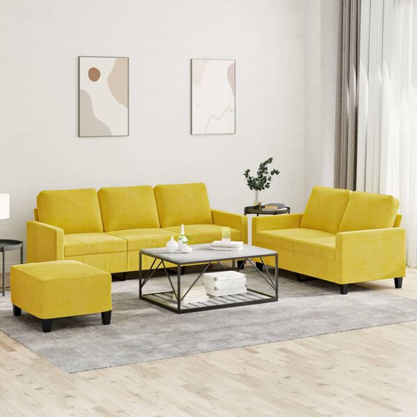 vidaXL Σετ Σαλονιού 3 Τεμαχίων Κίτρινο από Βελούδο με Μαξιλάρια