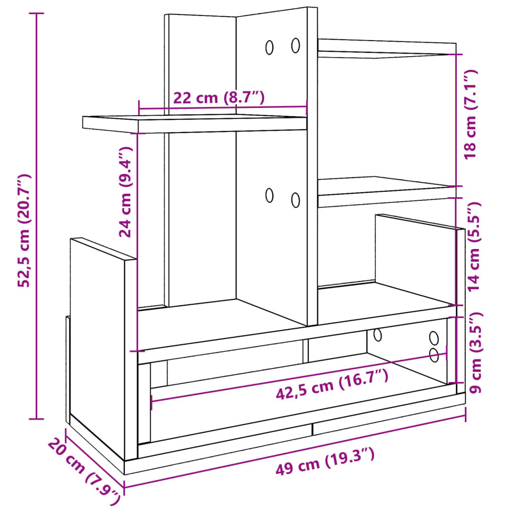 vidaXL Έπιπλο Οργάνωσης Γραφείου Sonoma Δρυς 49x20x52,5 εκ Επεξ. Ξύλο