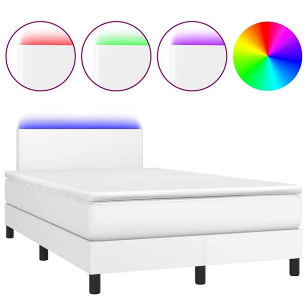 vidaXL Κρεβάτι Boxspring με Στρώμα & LED Λευκό 120x190 εκ. Συνθ. Δέρμα