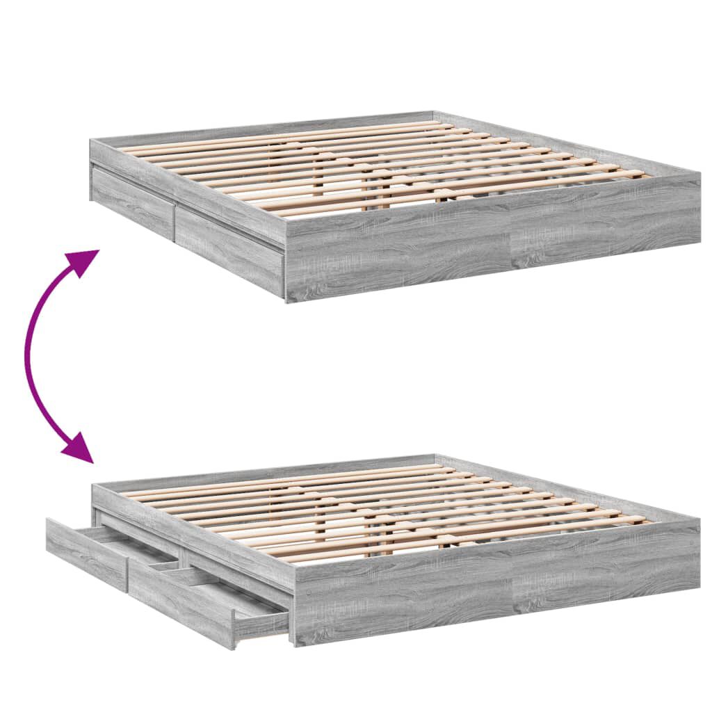 vidaXL Πλαίσιο Κρεβατιού με συρτάρια Γκρι sonoma 200x200εκ. Επεξ. Ξύλο