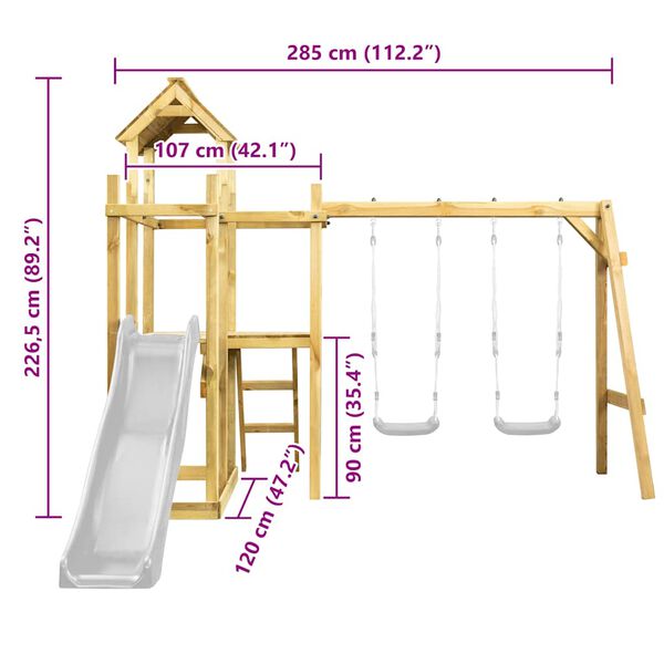 vidaXL Πύργος Παιχνιδιού 285x120x226,5 εκ. Μασίφ Εμποτ. Ξύλο Πεύκου