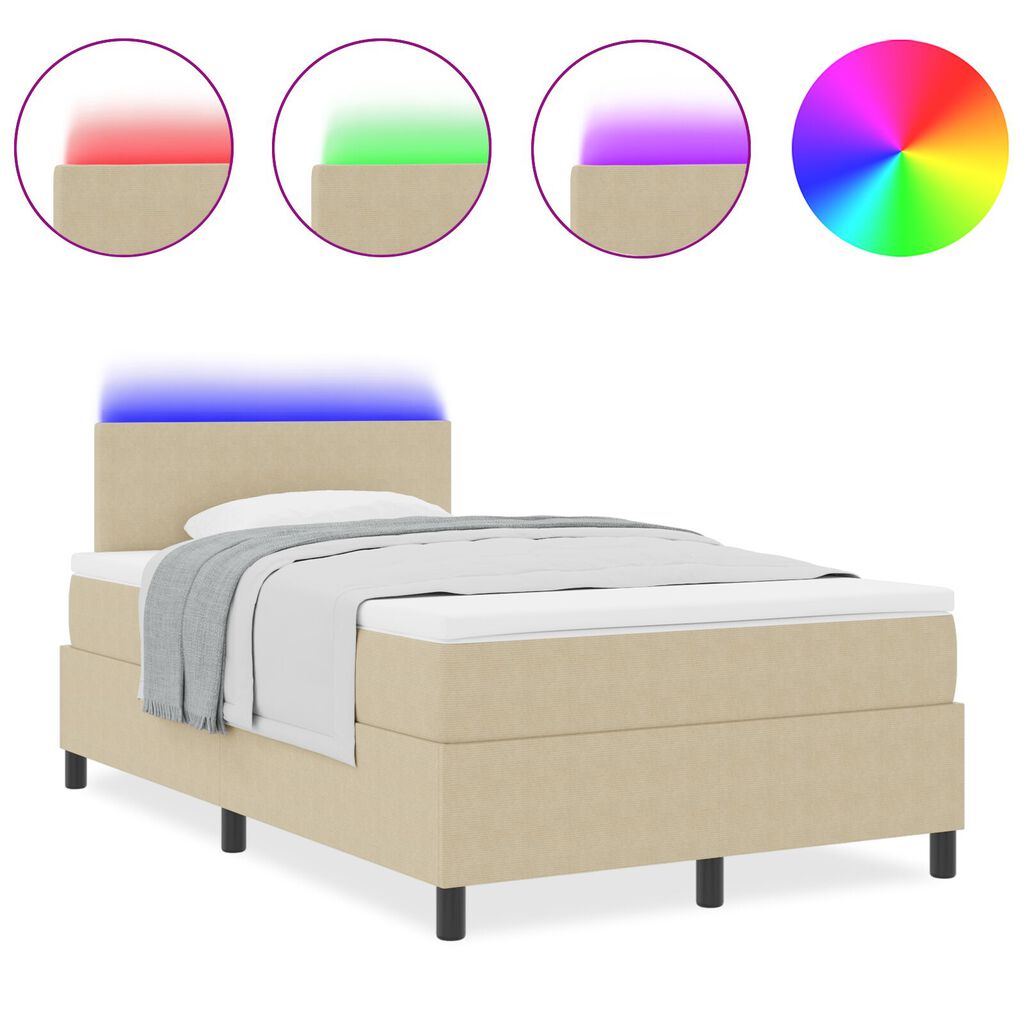 vidaXL Κρεβάτι σπαστής βάσης με Στρώμα & LED Φως Μπεζ 120x200 εκ. Ύφασμα βελόνα
