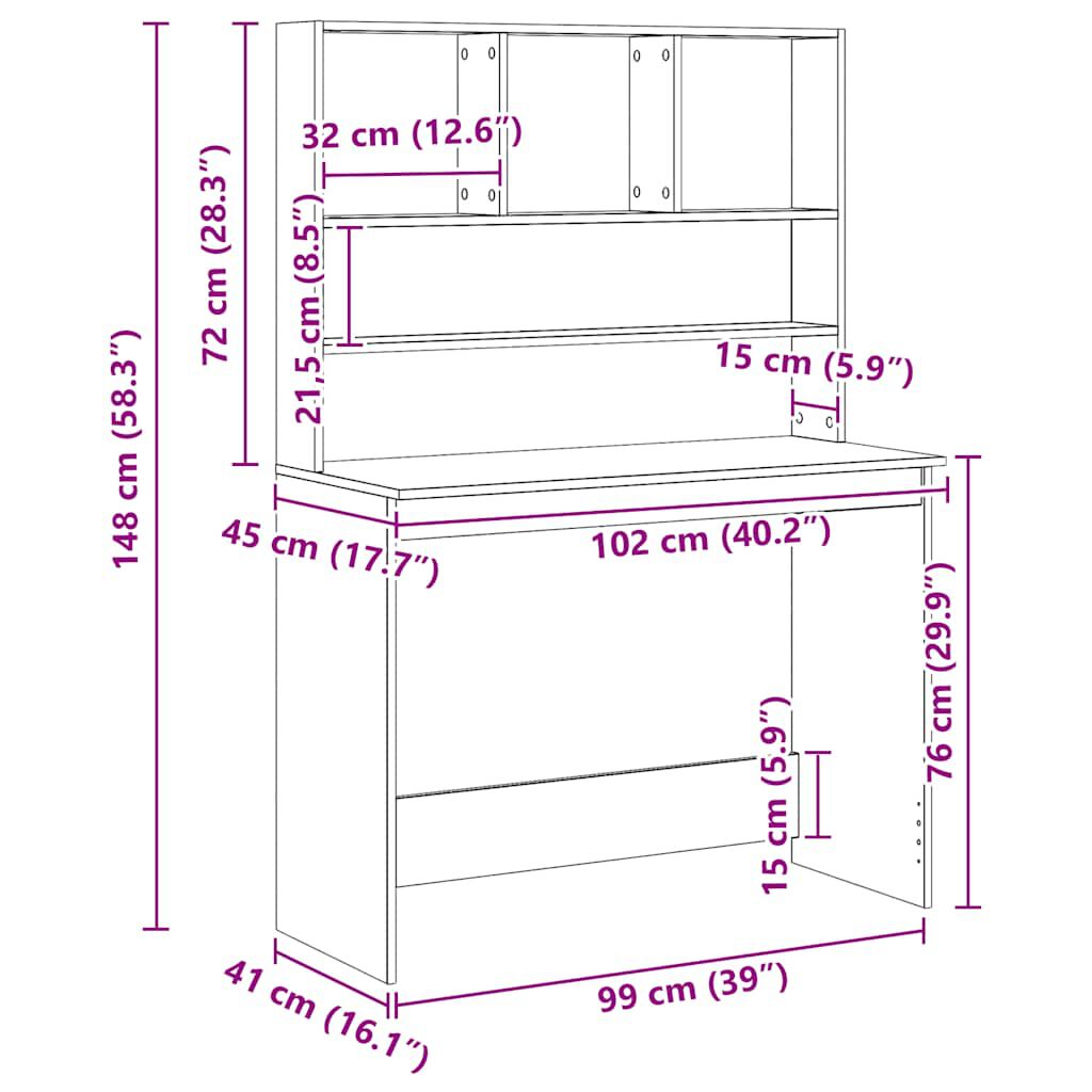 vidaXL Γραφείο με Ράφια Αρτισιανή Δρυς 102x45x148εκ Επεξεργασμένο Ξύλο