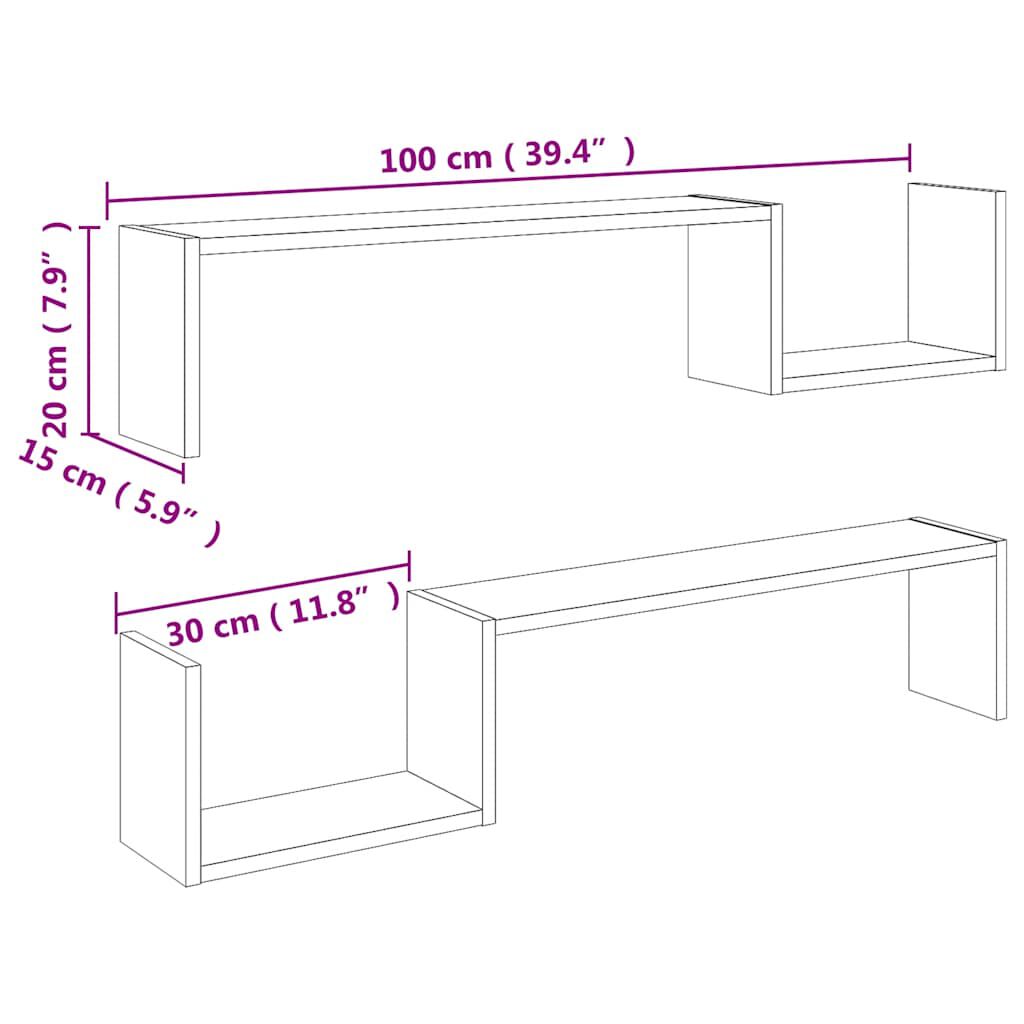 vidaXL Ραφιέρες Τοίχου 2 τεμ Sonoma Δρυς 100 x 15 x 50 εκ. Επεξ. Ξύλο