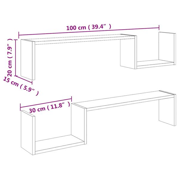 vidaXL Ραφιέρες Τοίχου 2 τεμ Sonoma Δρυς 100 x 15 x 50 εκ. Επεξ. Ξύλο