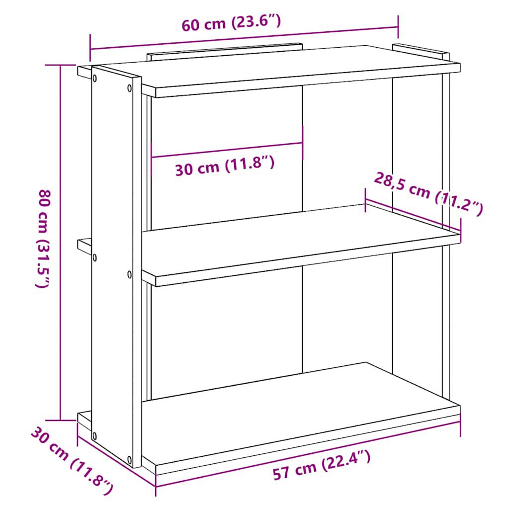 vidaXL Βιβλιοθήκη 3 επιπέδων Δρυς τεχνίτης 60x30x80 cm