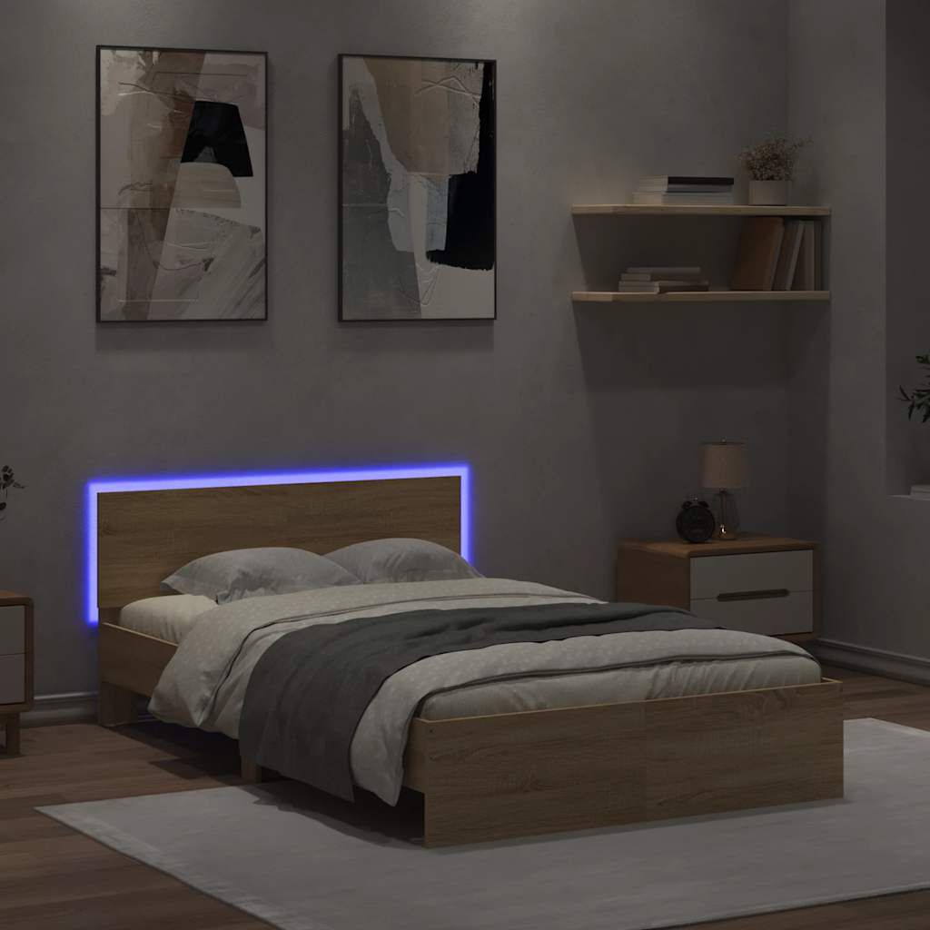 vidaXL Πλαίσιο Κρεβατιού με Κεφαλάρι/LED Sonoma δρυς 120x200 εκ.