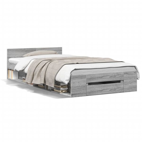 vidaXL Πλαίσιο Κρεβατιού με συρτάρια Γκρι sonoma 90x200εκ. Επεξ. Ξύλο