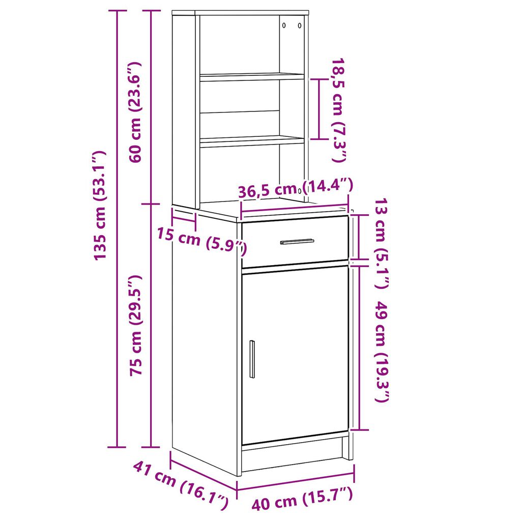 vidaXL Ψηλό Ντουλάπι Παλιού Ξύλου 40x41x135 εκ.