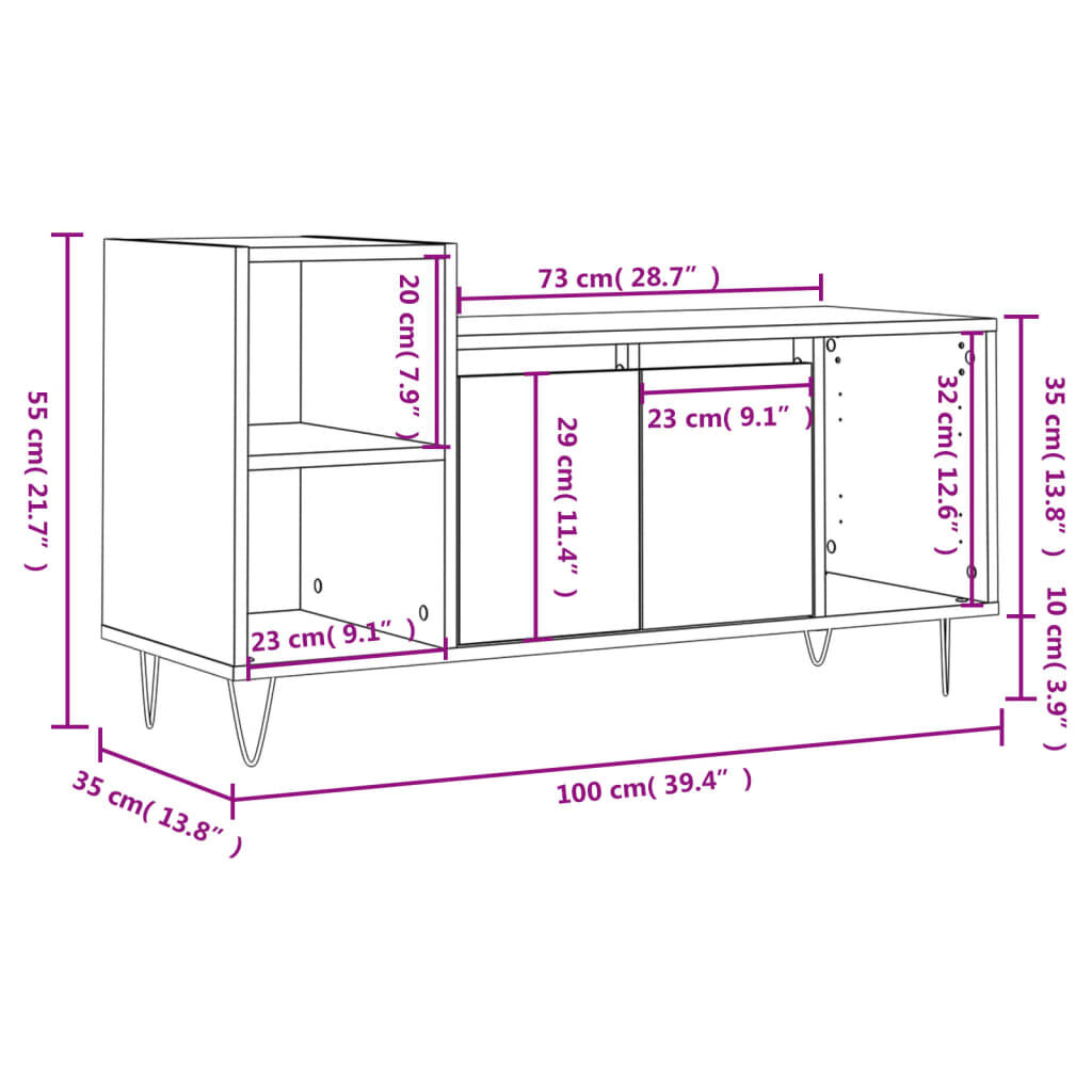vidaXL Έπιπλο Τηλεόρασης Λευκό 100 x 35 x 55 εκ. Επεξεργασμένο Ξύλο