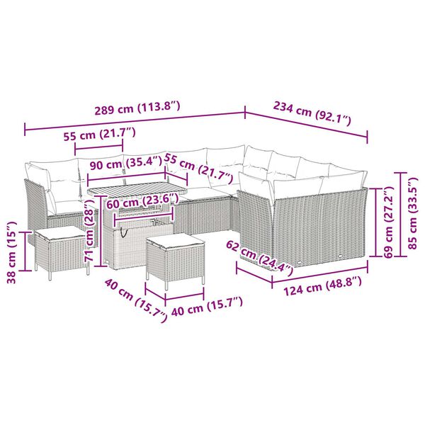 vidaXL Σετ Καναπέ Κήπου 12 pcs Μπεζ συνθετικό ρατάν