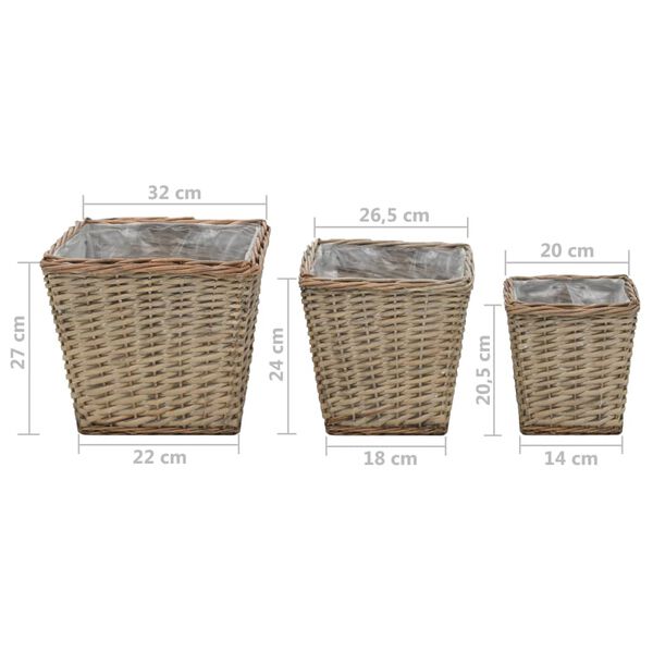 vidaXL Γλάστρες Υπερυψωμένες 3 τεμ. Wicker με Επένδυση Πολυαιθυλενίου