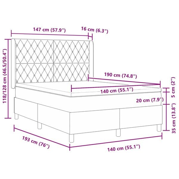 vidaXL Κρεβάτι Box Spring LED με Στρώμα Ανοιχτό γκρι 140 x 190 cm