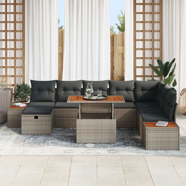 vidaXL Σετ Καναπέ Κήπου 9 pcs Γκρι συνθετικό ρατάν