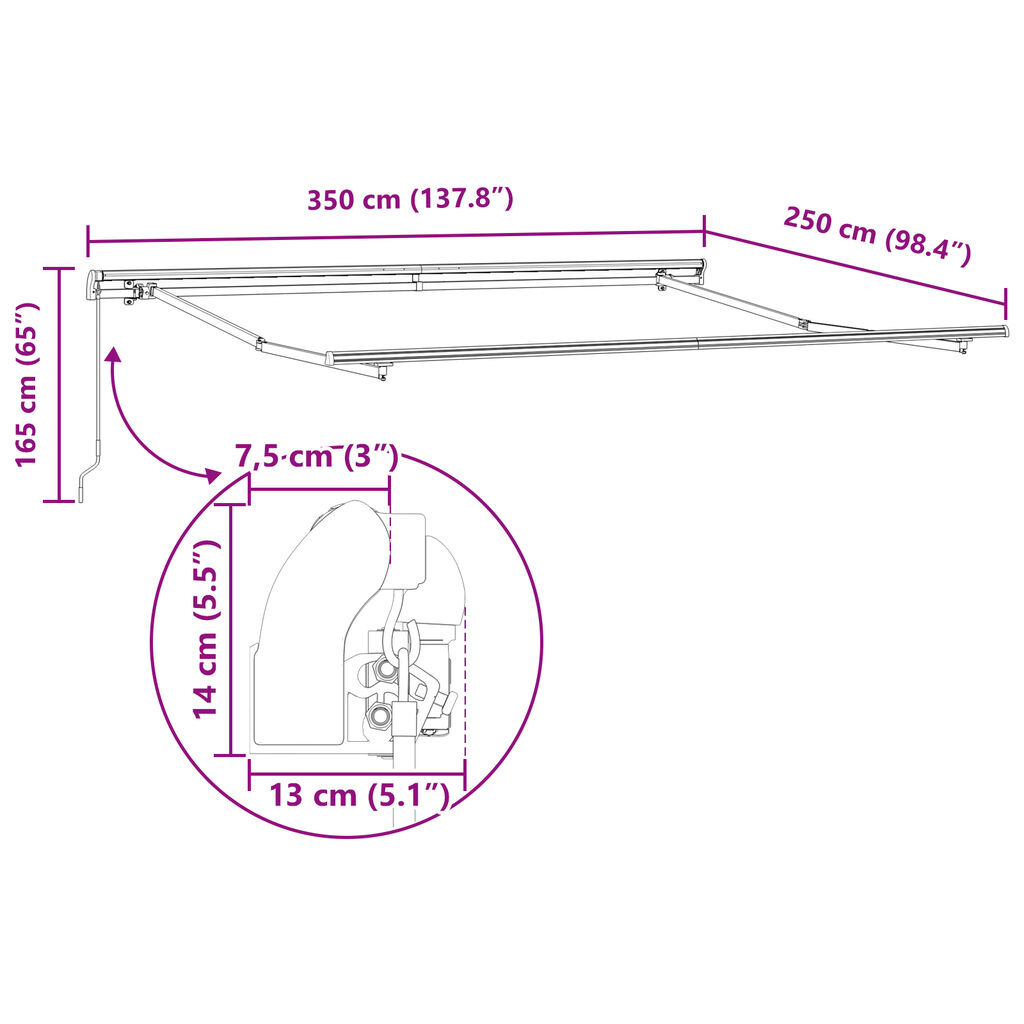 vidaXL Χειροκίνητη Ανασυρόμενη Τέντα Λευκή 350x250 εκ