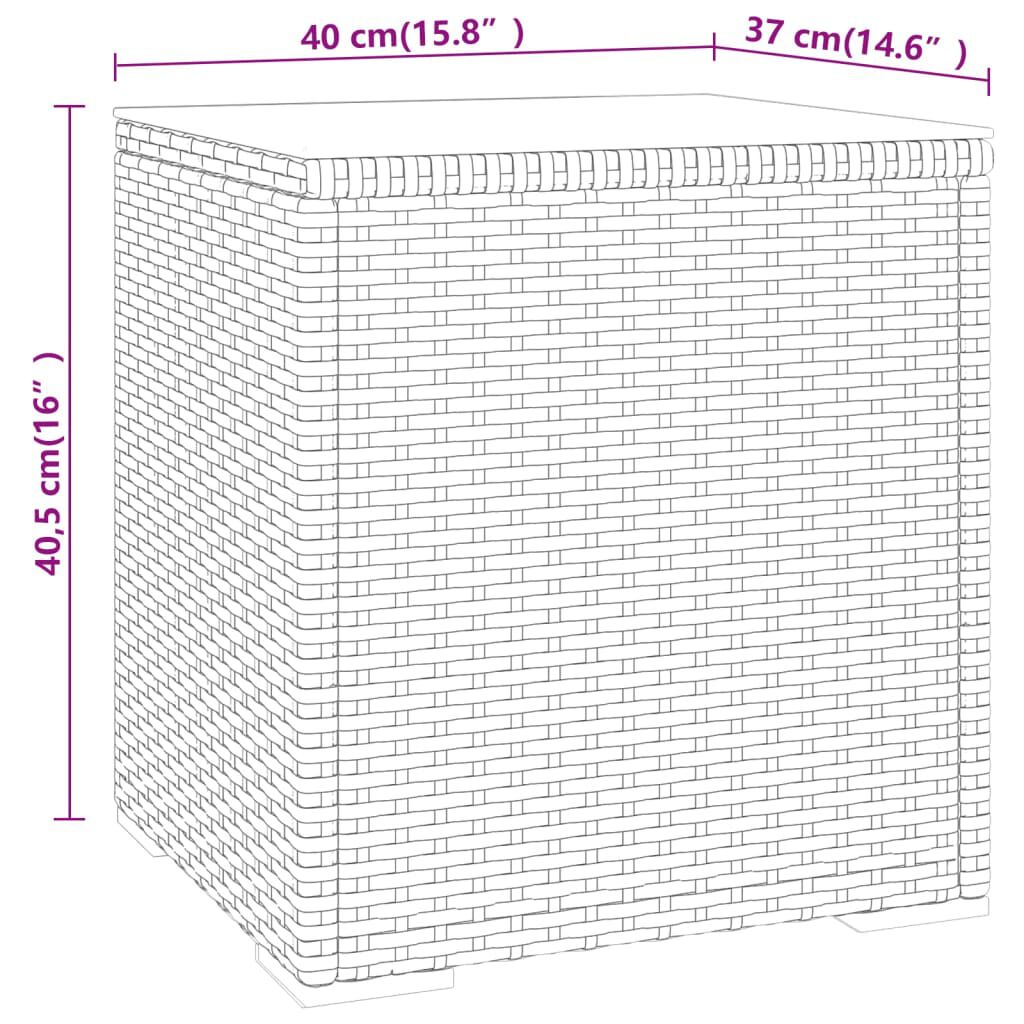 vidaXL Βοηθητικό Τραπεζάκι Γκρι 40x37x40,5εκ Συνθ Ρατάν/ Ψημένο Γυαλί