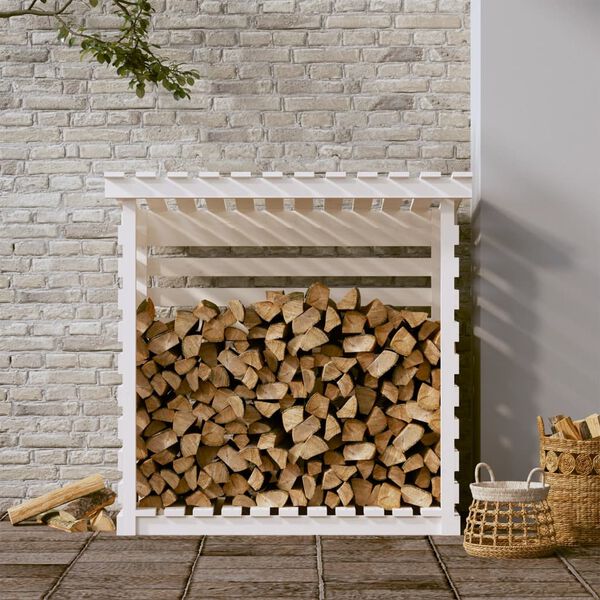 vidaXL Ραφιέρα Καυσόξυλων Λευκή 108x73x108 εκ. από Μασίφ Ξύλο Πεύκου