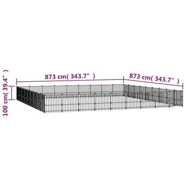 vidaXL Κλουβί Σκύλου Εξωτερικού Χώρου 76,21 μ² από Ατσάλι