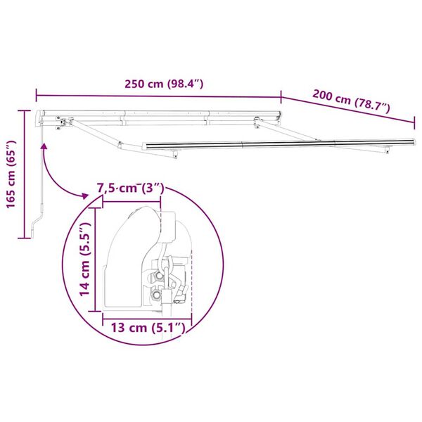 vidaXL Σκελετός Τέντας Λευκό 2.5 x 2 m Μέταλλο