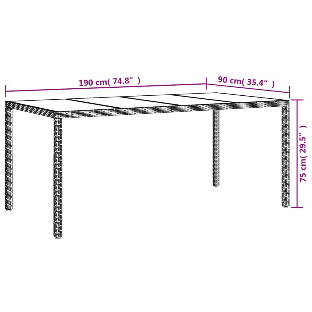 vidaXL Τραπέζι Κήπου Γκρι 190x90x75 εκ. Ψημένο Γυαλί/Συνθετικό Ρατάν