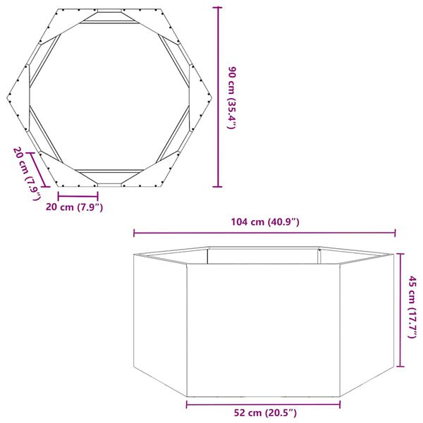 vidaXL Ζαρντινιέρα Κήπου Εξάγωνη 104x90x45 εκ. Γαλβανισμένο Χάλυβα