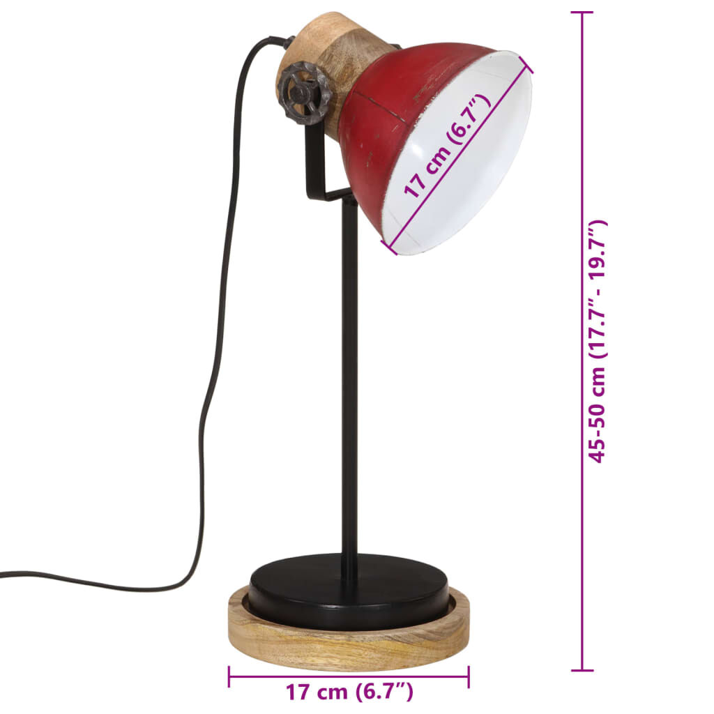 vidaXL Φωτιστικό Γραφείου 25 W Αντικέ Κόκκινο 17x17x50 εκ. Ε27