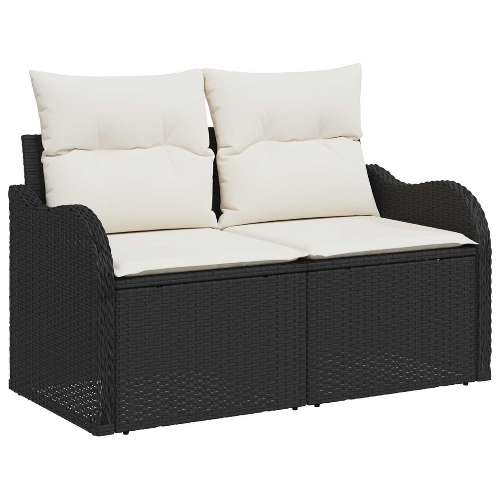 vidaXL Σετ Καναπέ Κήπου 7 pcs Μαύρος, λευκός Μεγάλο Ρατάν, Πολυεστέρας