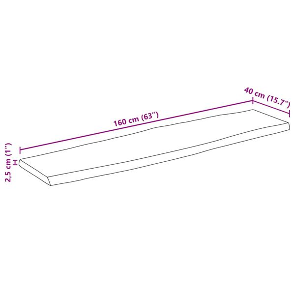 vidaXL Επιφάνεια Τραπεζιού 160x40x2,5 εκ. Live Edge Μασίφ Ξύλο Μάνγκο