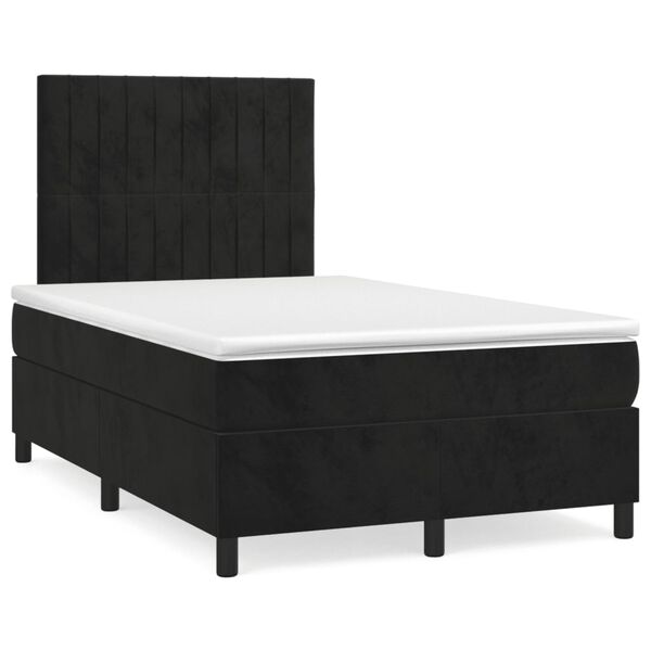 vidaXL Κρεβάτι Boxspring με Στρώμα & LED Μαύρο 120x190 εκ. Βελούδινο
