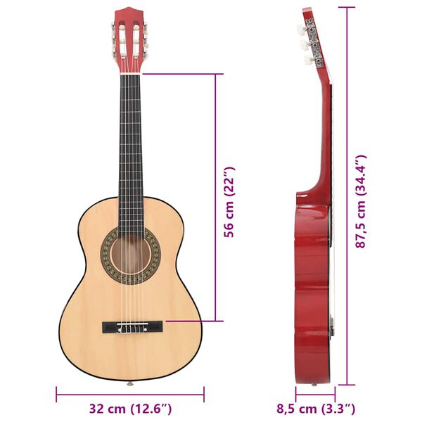 vidaXL Κλασική Κιθάρα Σετ 8 Τεμαχίων για Παιδιά & Αρχάριους 1/2 34''