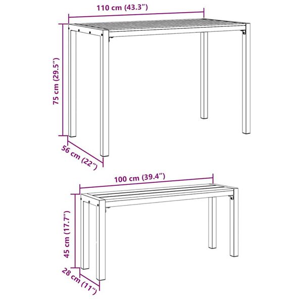 vidaXL Σέτ φαγητού για κήπο με μαξιλάρι 3 pcs Ανθρακί Ατσάλι