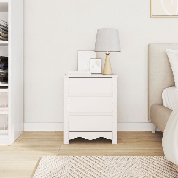 vidaXL Κομοδίνο με συρτάρι Λευκό 45 x 35 x 56 εκ. Μασίφ ξύλο πεύκου