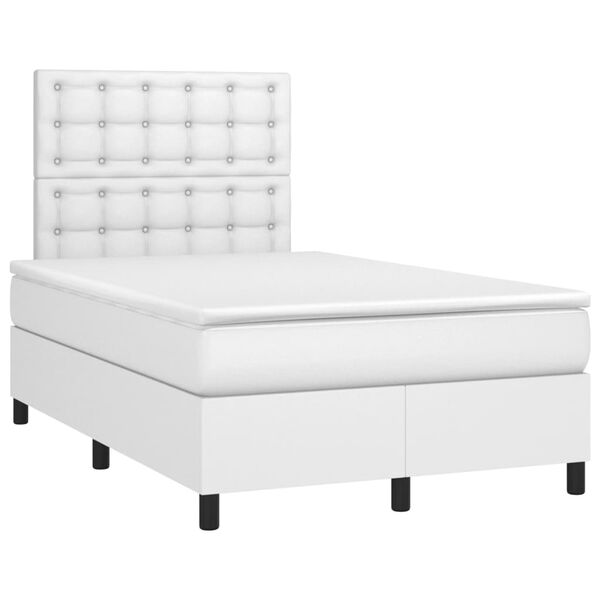 vidaXL Κρεβάτι Boxspring με Στρώμα Λευκό 120x190εκ.από Συνθετικό Δέρμα