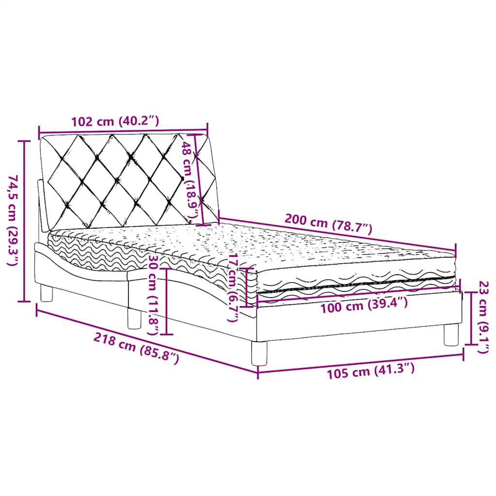 vidaXL Κρεβάτι με Στρώμα Ανοιχτό Γκρι 100x200 εκ. Υφασμάτινο